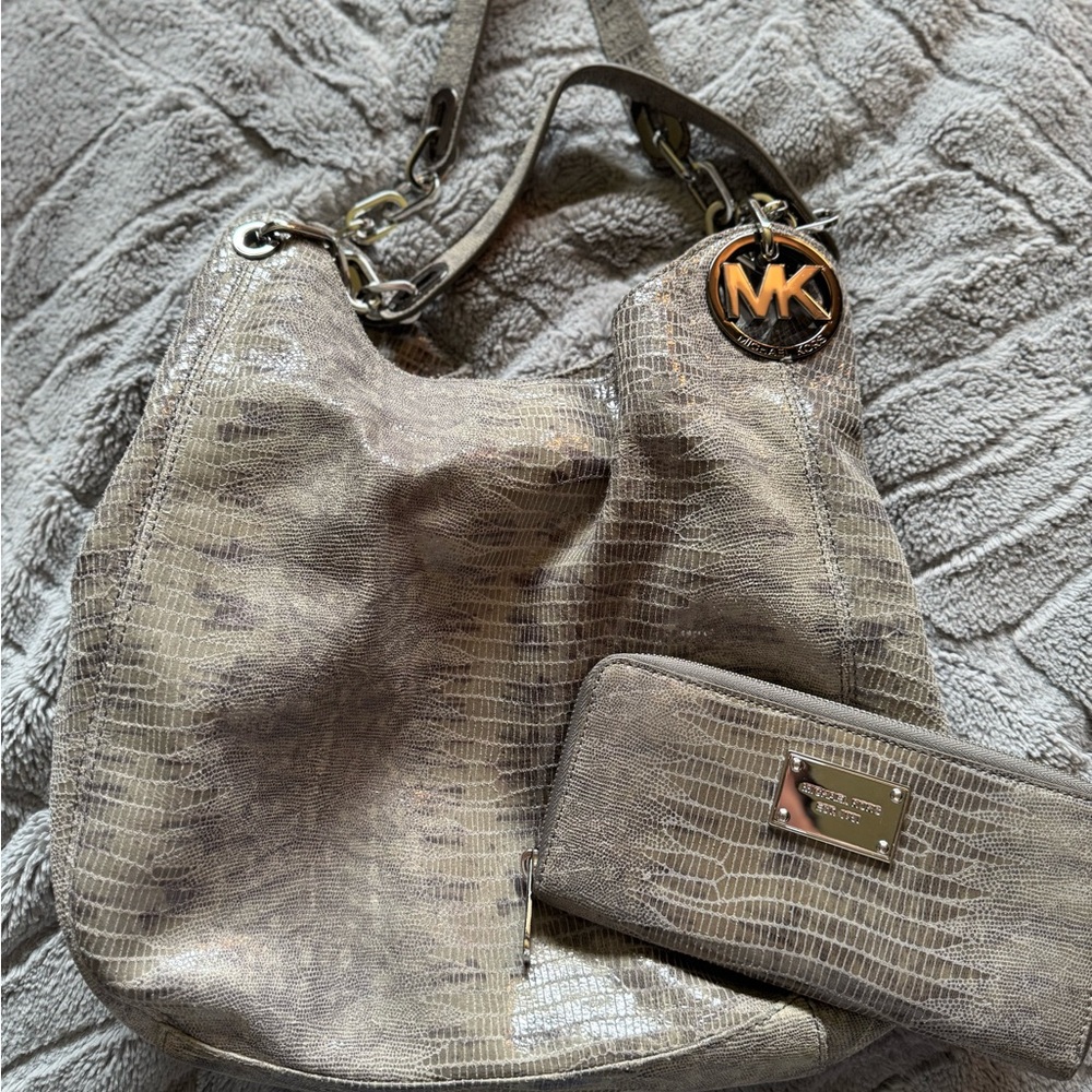 Michael Kors Tan Hobo Bag with Metallic Accents